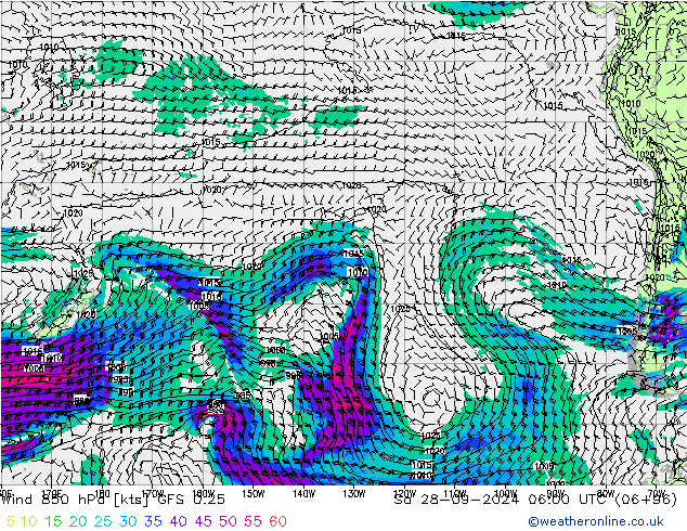 Wind 850 hPa GFS 0.25 Sa 28.09.2024 06 UTC