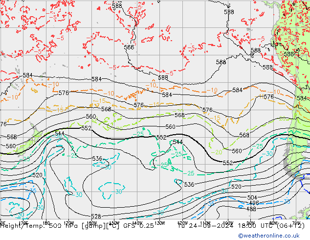 Z500/Rain (+SLP)/Z850 GFS 0.25 Tu 24.09.2024 18 UTC