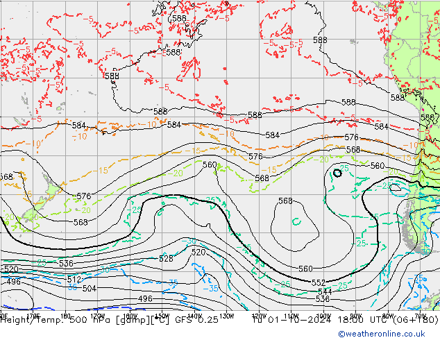 Z500/Rain (+SLP)/Z850 GFS 0.25 Út 01.10.2024 18 UTC