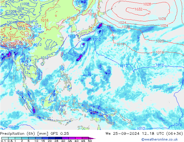 Z500/Rain (+SLP)/Z850 GFS 0.25 Mi 25.09.2024 18 UTC