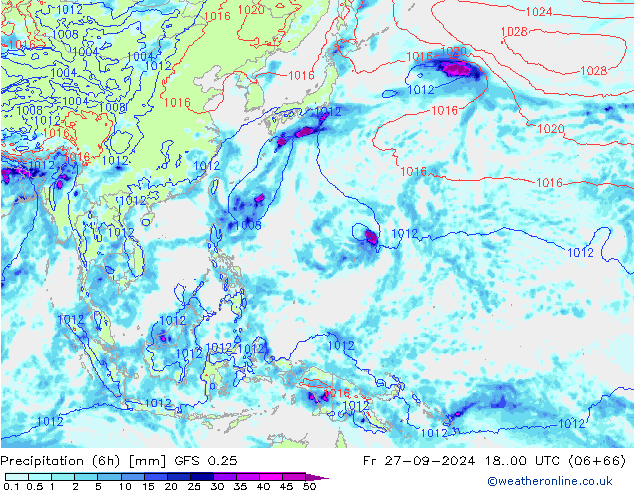 Z500/Rain (+SLP)/Z850 GFS 0.25 pt. 27.09.2024 00 UTC