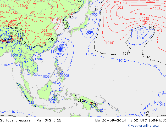 Pressione al suolo GFS 0.25 lun 30.09.2024 18 UTC