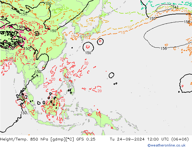 Z500/Rain (+SLP)/Z850 GFS 0.25 Tu 24.09.2024 12 UTC