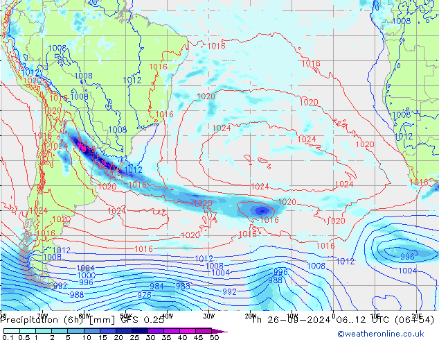 Z500/Rain (+SLP)/Z850 GFS 0.25 Th 26.09.2024 12 UTC