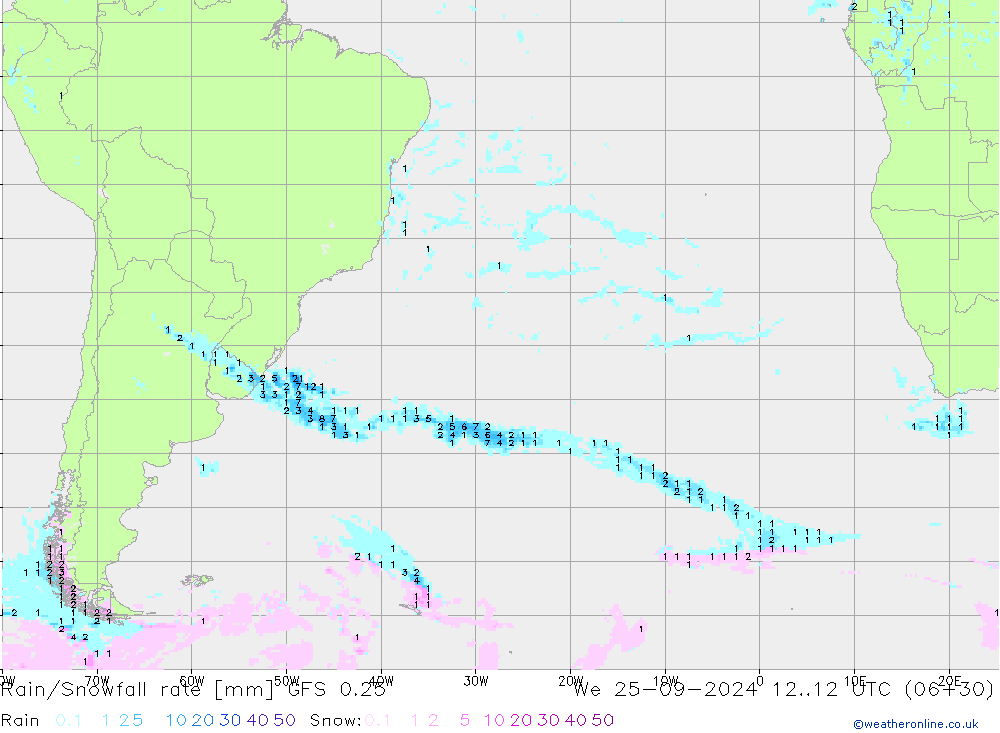 Regen/Sneeuwval GFS 0.25 wo 25.09.2024 12 UTC