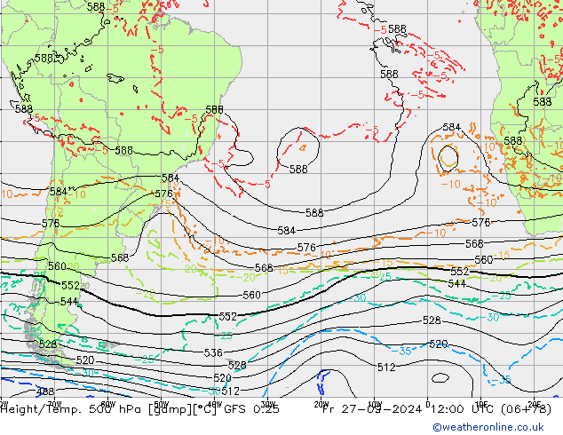 Z500/Rain (+SLP)/Z850 GFS 0.25 Sex 27.09.2024 12 UTC