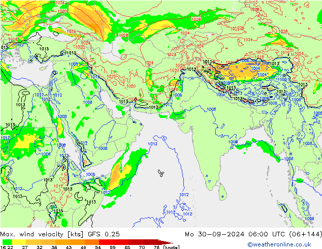 Maks. Rüzgar Hızı GFS 0.25 Pzt 30.09.2024 06 UTC