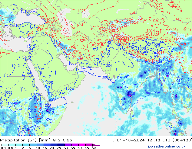 Z500/Rain (+SLP)/Z850 GFS 0.25 Tu 01.10.2024 18 UTC