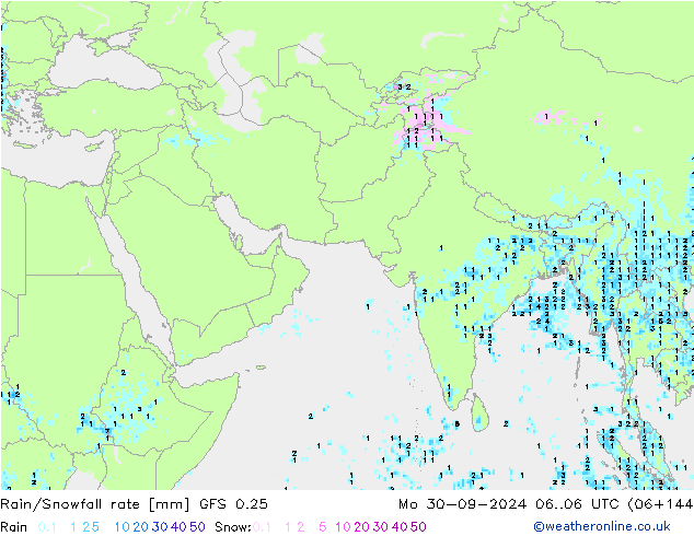 Rain/Snowfall rate GFS 0.25  30.09.2024 06 UTC