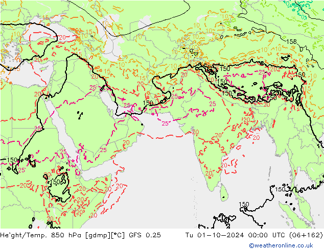 Z500/Rain (+SLP)/Z850 GFS 0.25 Tu 01.10.2024 00 UTC