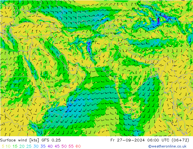 Wind 10 m GFS 0.25 vr 27.09.2024 06 UTC