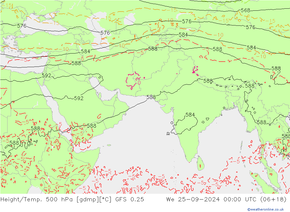 Z500/Rain (+SLP)/Z850 GFS 0.25 St 25.09.2024 00 UTC