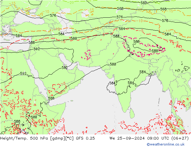 Z500/Rain (+SLP)/Z850 GFS 0.25  25.09.2024 09 UTC