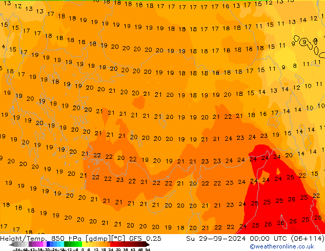 Height/Temp. 850 hPa GFS 0.25 Su 29.09.2024 00 UTC