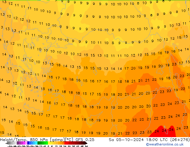 Z500/Rain (+SLP)/Z850 GFS 0.25 so. 05.10.2024 18 UTC