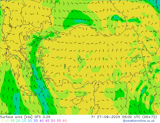 Bodenwind GFS 0.25 Fr 27.09.2024 06 UTC