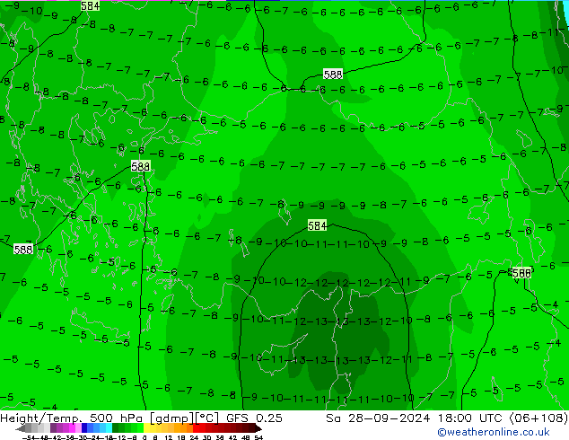 Z500/Rain (+SLP)/Z850 GFS 0.25 сб 28.09.2024 18 UTC