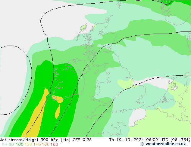 Jet stream GFS 0.25 Qui 10.10.2024 06 UTC