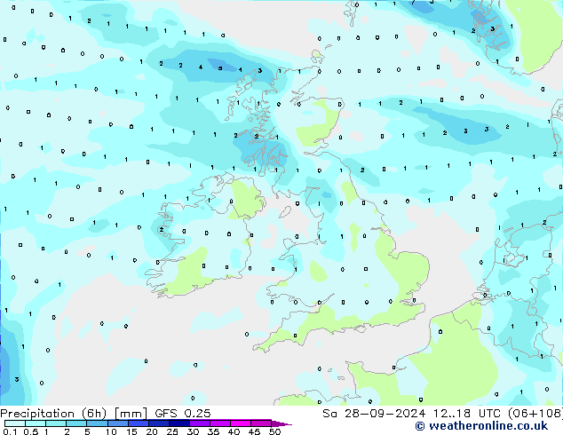 Z500/Rain (+SLP)/Z850 GFS 0.25 sam 28.09.2024 18 UTC