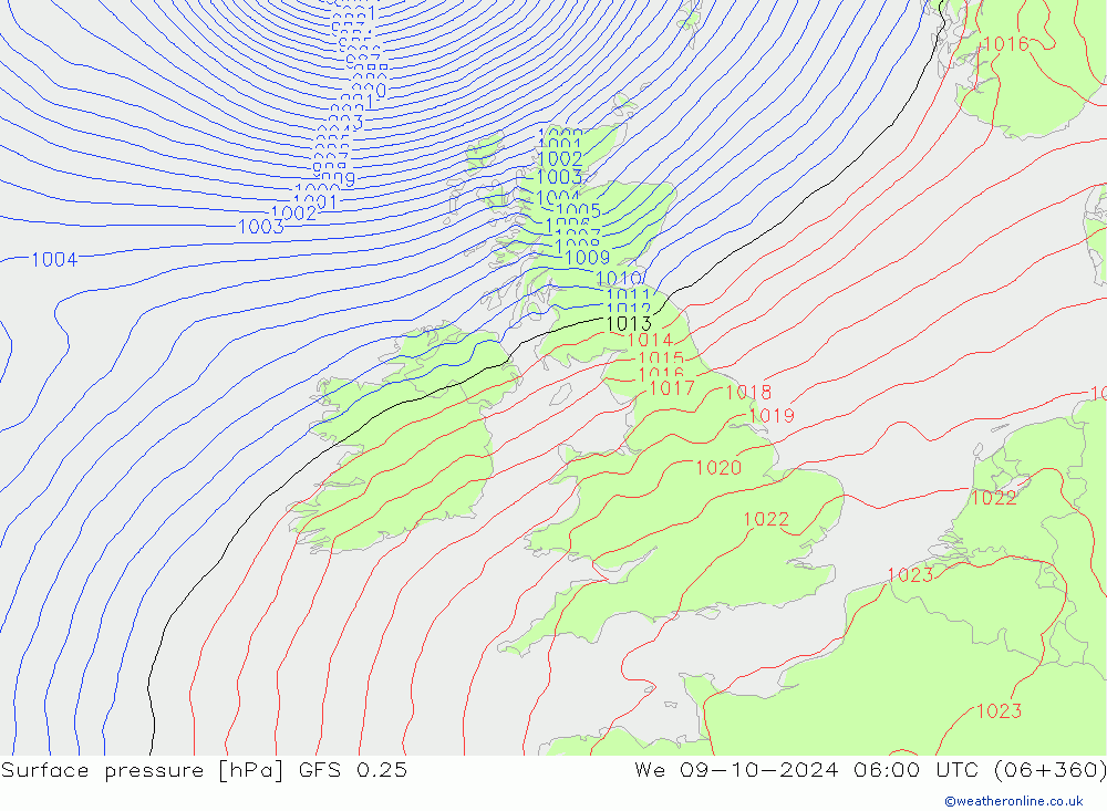 Surface pressure GFS 0.25 We 09.10.2024 06 UTC