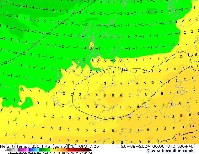 Z500/Rain (+SLP)/Z850 GFS 0.25  26.09.2024 06 UTC