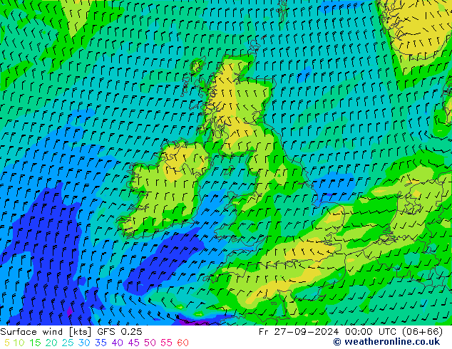 Surface wind GFS 0.25 Fr 27.09.2024 00 UTC