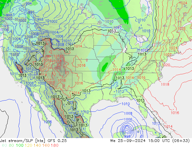 Jet Akımları/SLP GFS 0.25 Çar 25.09.2024 15 UTC