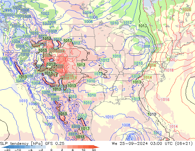 SLP tendency GFS 0.25 We 25.09.2024 03 UTC