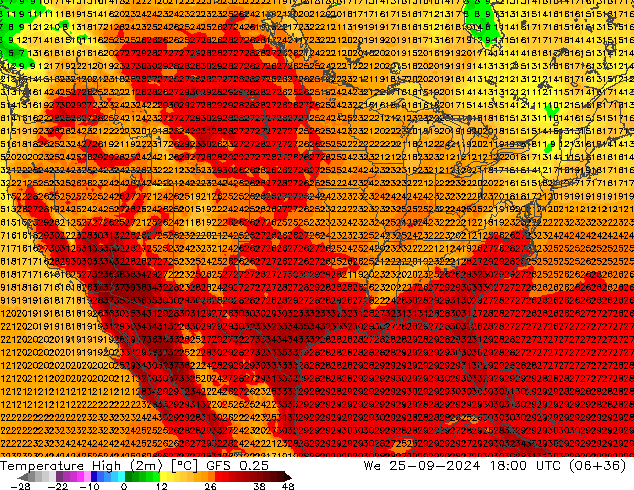 Max.temperatuur (2m) GFS 0.25 wo 25.09.2024 18 UTC