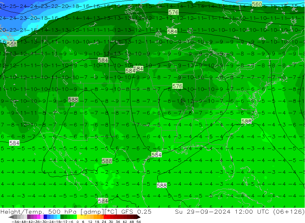 Z500/Rain (+SLP)/Z850 GFS 0.25 dom 29.09.2024 12 UTC