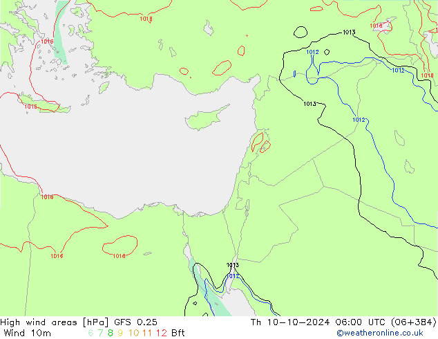 High wind areas GFS 0.25 чт 10.10.2024 06 UTC