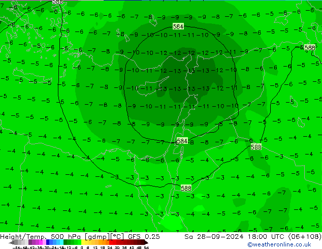 Z500/Rain (+SLP)/Z850 GFS 0.25 sam 28.09.2024 18 UTC