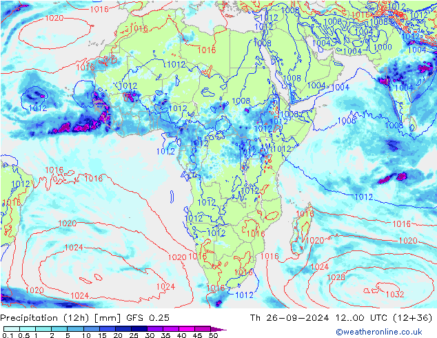 осадки (12h) GFS 0.25 чт 26.09.2024 00 UTC