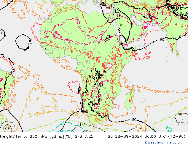 Yükseklik/Sıc. 850 hPa GFS 0.25 Cts 28.09.2024 06 UTC