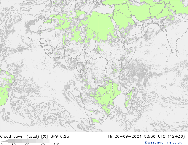 Cloud cover (total) GFS 0.25 Th 26.09.2024 00 UTC