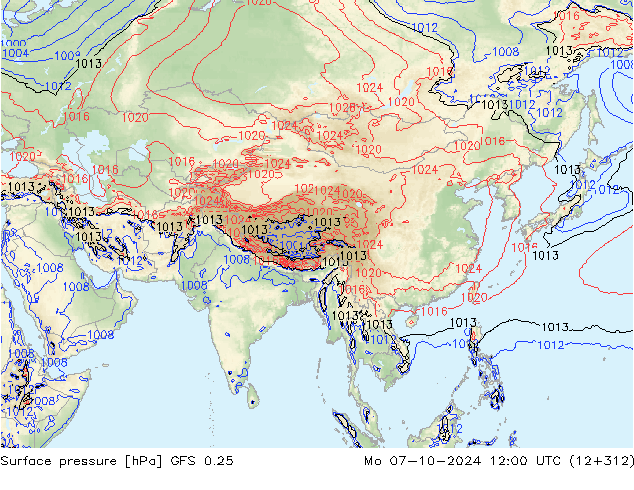 Surface pressure GFS 0.25 Mo 07.10.2024 12 UTC