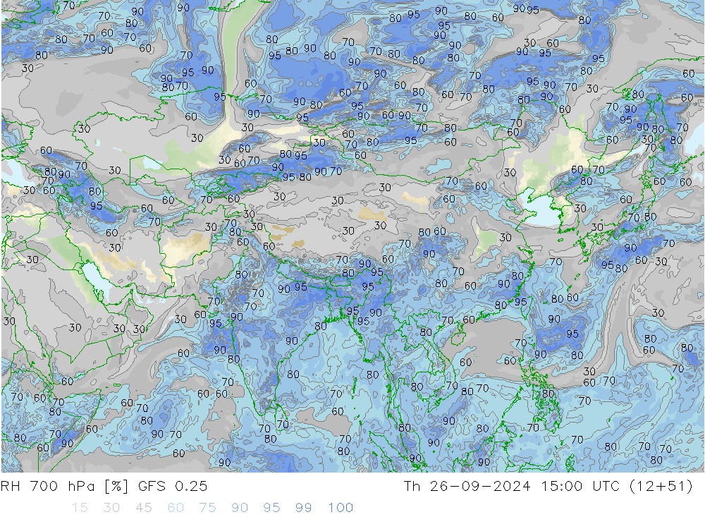 RH 700 гПа GFS 0.25 чт 26.09.2024 15 UTC