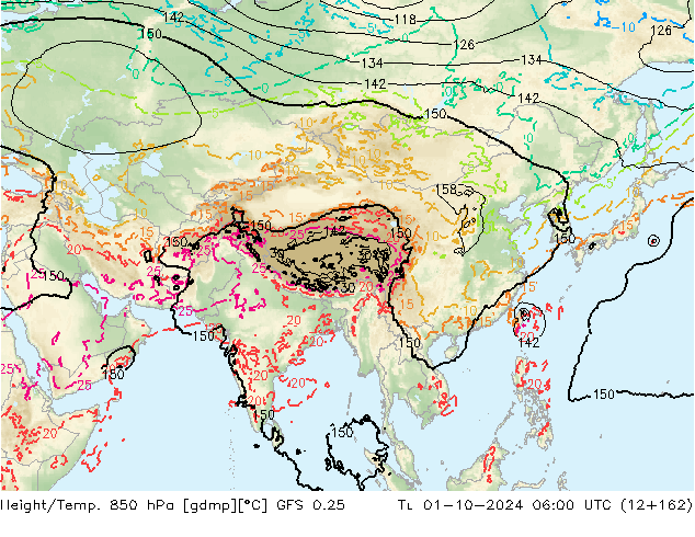 Height/Temp. 850 hPa GFS 0.25 mar 01.10.2024 06 UTC