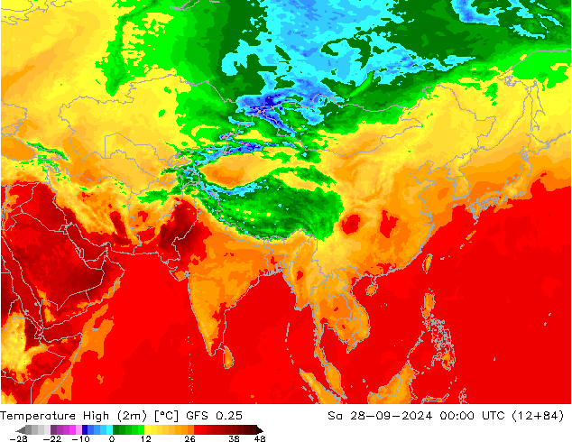 temperatura máx. (2m) GFS 0.25 Sáb 28.09.2024 00 UTC