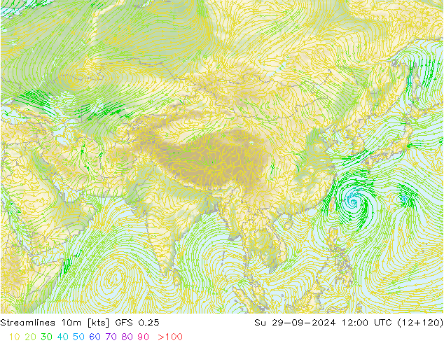 Linia prądu 10m GFS 0.25 nie. 29.09.2024 12 UTC