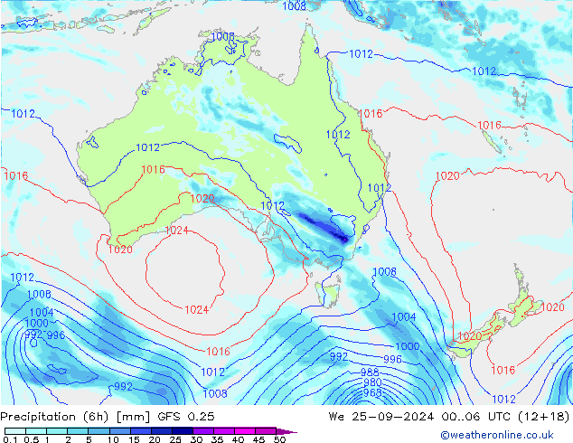 Z500/Rain (+SLP)/Z850 GFS 0.25 We 25.09.2024 06 UTC