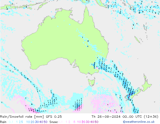 Rain/Snowfall rate GFS 0.25 jeu 26.09.2024 00 UTC