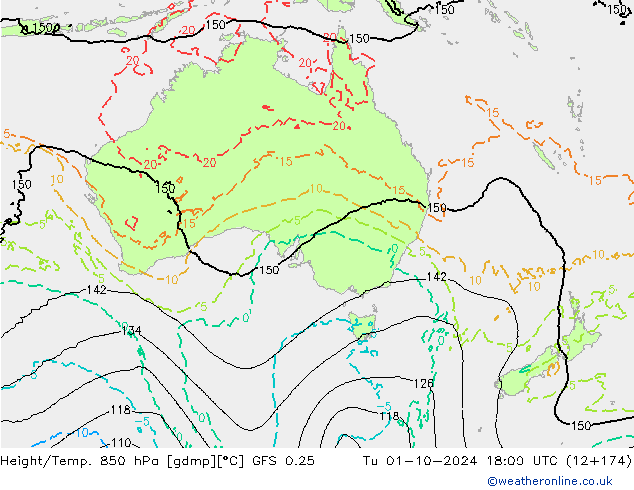 Z500/Rain (+SLP)/Z850 GFS 0.25 Di 01.10.2024 18 UTC