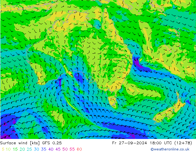 Surface wind GFS 0.25 Fr 27.09.2024 18 UTC