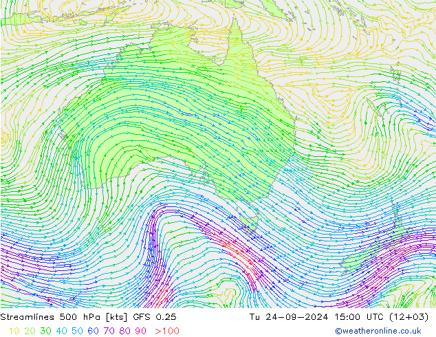 Stromlinien 500 hPa GFS 0.25 Di 24.09.2024 15 UTC