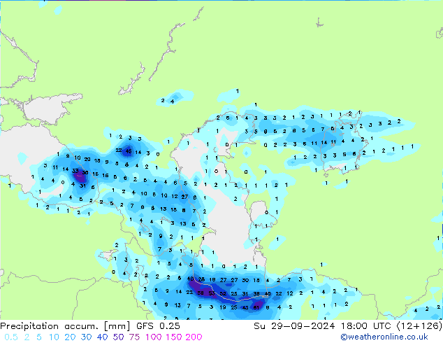 Précipitation accum. GFS 0.25 dim 29.09.2024 18 UTC