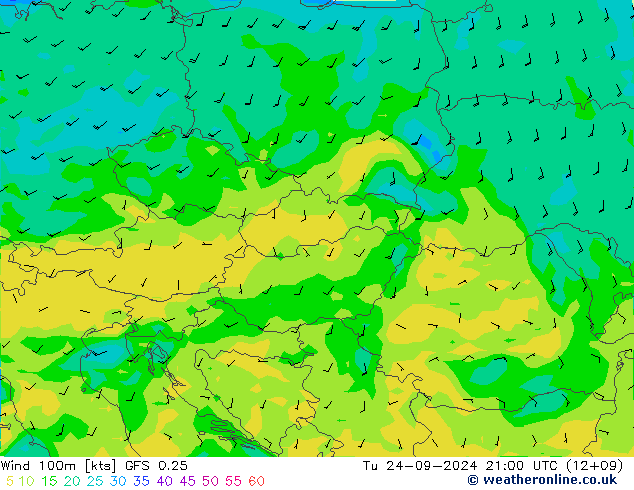 Wind 100m GFS 0.25 Tu 24.09.2024 21 UTC