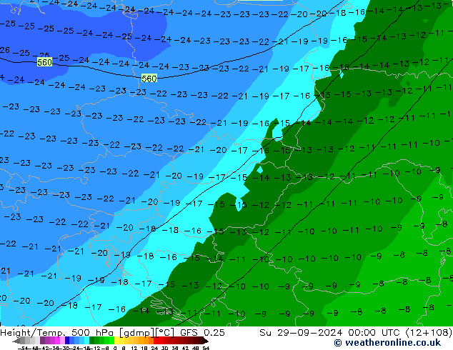 Geop./Temp. 500 hPa GFS 0.25 dom 29.09.2024 00 UTC