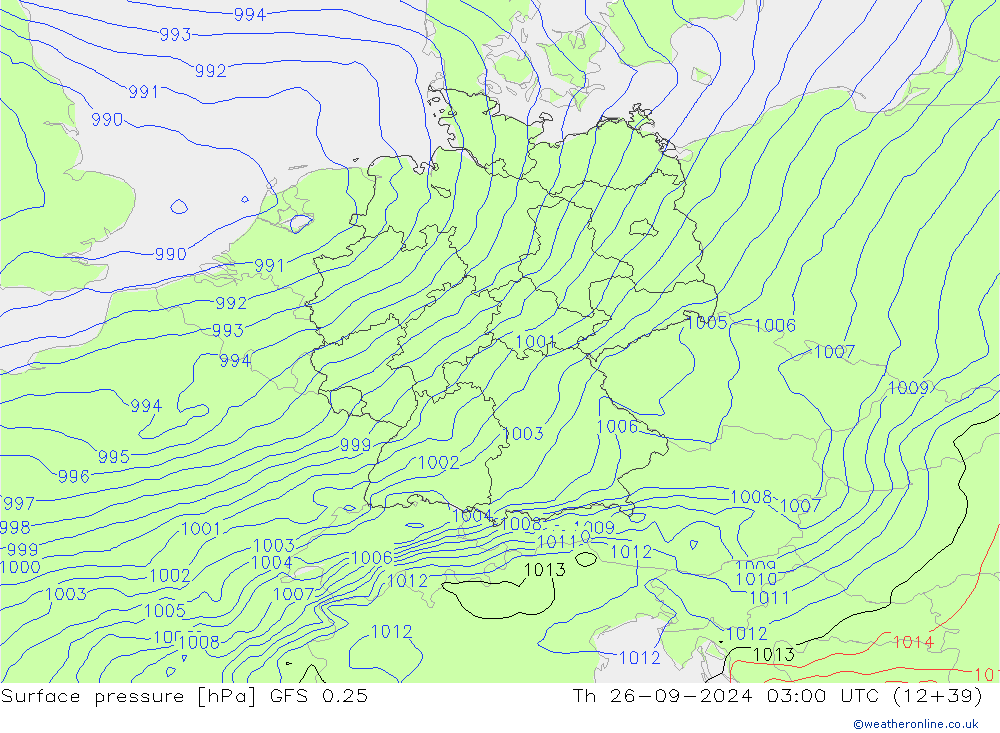 ciśnienie GFS 0.25 czw. 26.09.2024 03 UTC