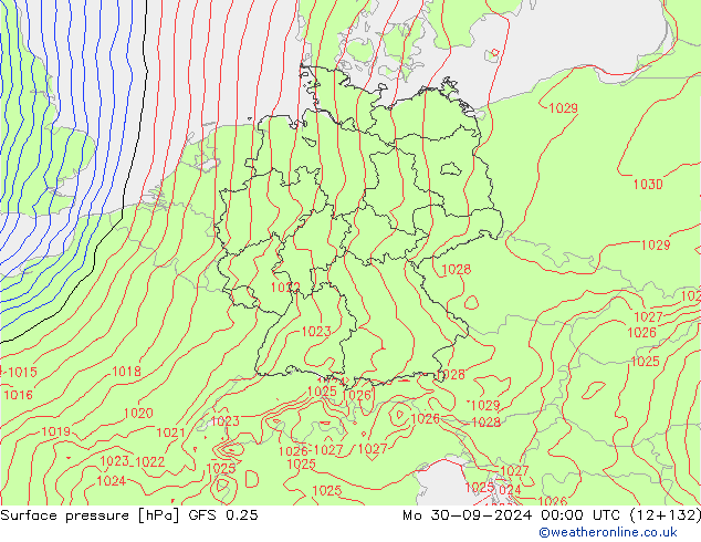 Luchtdruk (Grond) GFS 0.25 ma 30.09.2024 00 UTC